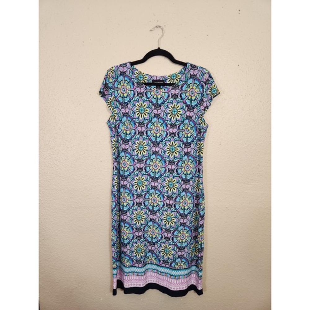 Liz‎ Claiborne Floral Print Casual Dress Colorful Pattern Womens Size M
